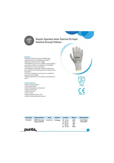 Punta 3300 C - Pu Kaplı Kesilme Dirençli Eldiven