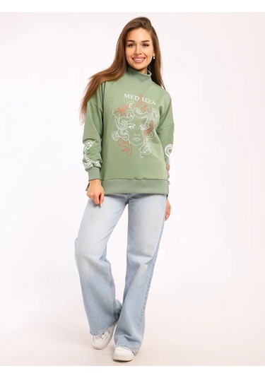 Kem Büyük Bedenli Baskılı Sweatshirt 334881386 Yeşil