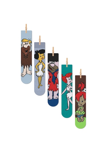 Taş Devri Desenli Dört Mevsim Unisex Renkli 5'li Soket Çorap Seti Çok Renkli