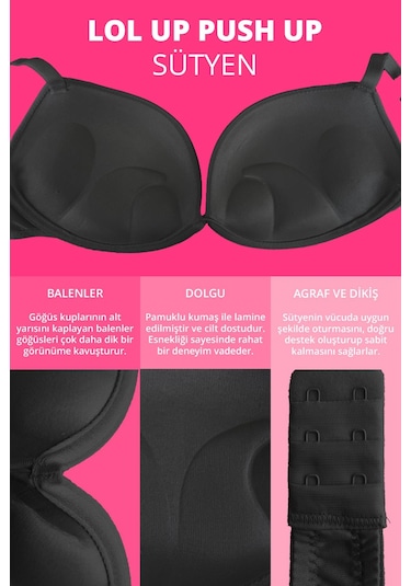 Lol Up Push Up Balenli Siyah Sütyen Siyah