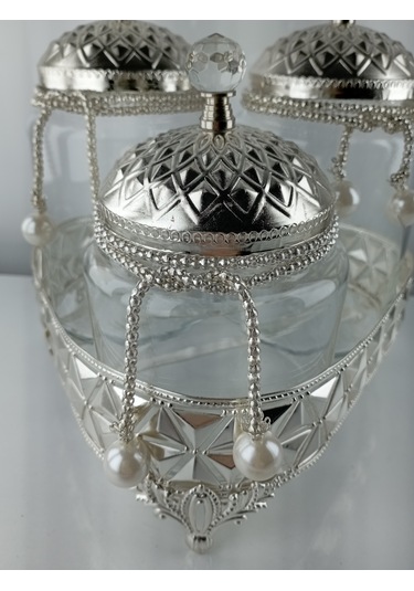 Çay Kahve Şekerlik Kavanoz Sunumluk Söz Nişan Kız İsteme Çikolatalık Dekoratif Obje Biblo Süs Eşya Üçgen Gümüş