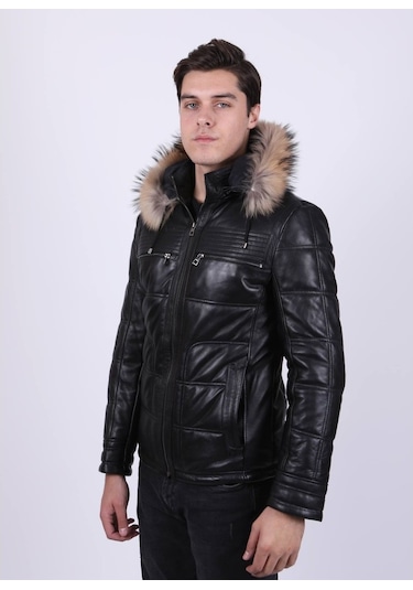 New Zaya Leather Erkek Şişme Deri Ceket Siyah