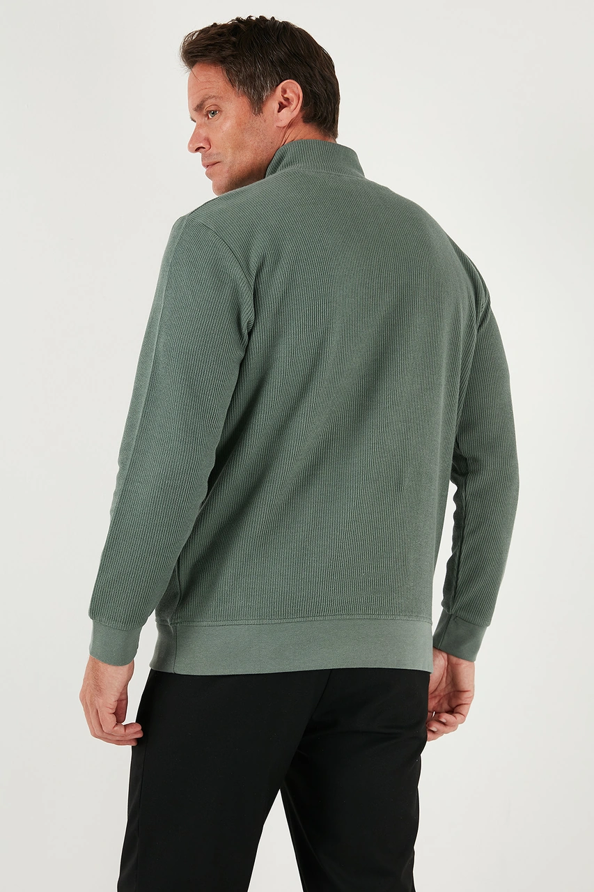 Buratti Pamuklu Regular Fit Yarım Fermuarlı Dik Yaka Erkek Sweat 5905716 Haki