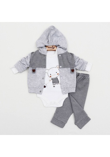 Babyim 2041 3-6-9 Erkek Ayıcıklı Hırkalı Bebek Takım - Füme Füme