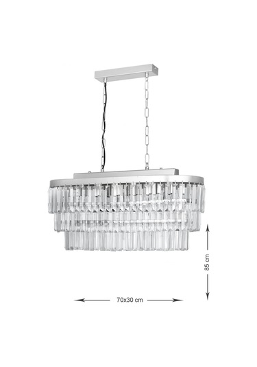 Linsa 70x30 Cm'lik Kristal Cam Taşlı Yemek Masası Üstü Lüks Avize - Gümüş Yaldız Gümüş Yaldız