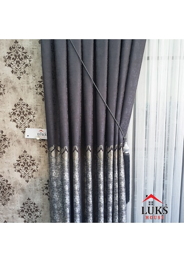Lüks Antrasit Fon Pano Perde Sık Pile Tek Kanat, En100 Cm Antrasit