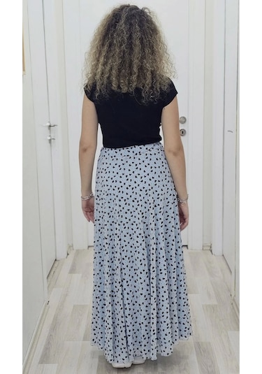 Bel Lastikli Flok Baskılı Kloş Şifon Etek 6003-siyah/mavi Siyah/mavi Siyah - Mavi