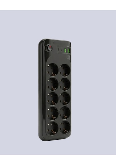 Termal Akım Korumalı 10 Lu Grup Priz Usb Type-c Hızlı Şarj 2500w 2m Kablo