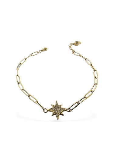 MaGold İtalyan Ataç Zincir Kutup Yıldızı Çok Şık Altın Bileklik Altın Sarı Altın