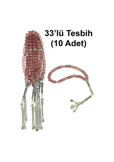 10 Adet 33lü Hac Umre Hediyelik Tesbih - Mercan