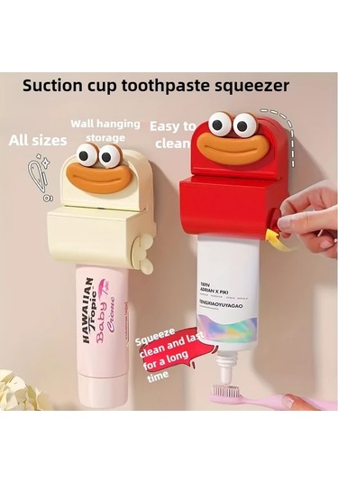 Elmpaly Kırmızı Renkli Manuel Duvar Askılı Otomatik Diş Macunu Dağıtıcı - Dayanıklı Plastik Aile Kullanımı İçin Yaratıcı Tembel İnsan Aleti 1
