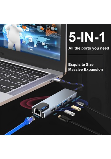 Speeduf Type C Hub Çoklu Bağlantı Noktalı Adaptör, 5'i 1 Arada