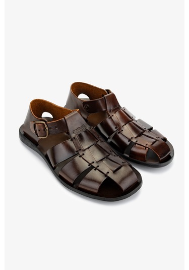 Valmenti Erkek Hakiki Deri Kahverengi Düz Sandalet 1152 1520 Erk Sndlt Y25 Marrone Açık Kahverengi