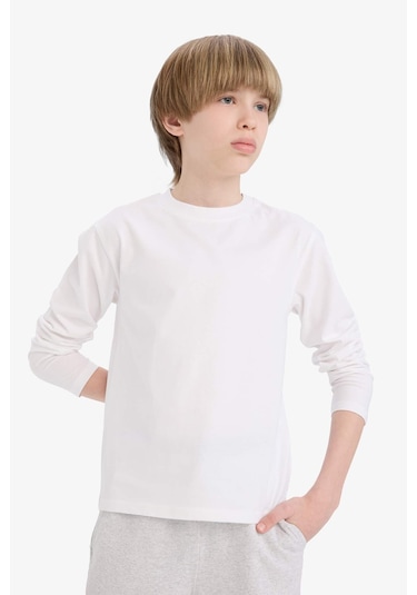 Defacto Erkek Çocuk Bisiklet Yaka Basic Düz Uzun Kollu Tişört K1686a625auwt34 Beyaz Defacto Erkek Çocuk Bisiklet Yaka Basic Düz Uzun Kollu Tişört K1686a625auwt34 Beyaz