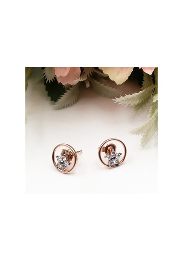 Yuvarlak Halka İçinde Elmas Çiçek Montürlü Set Rose Gold - Gümüş