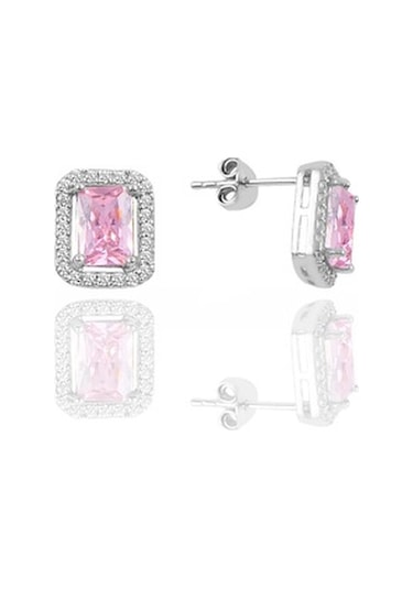 Gümüş Rodyumlu Pembe Baget Taşlı Üçlü Set