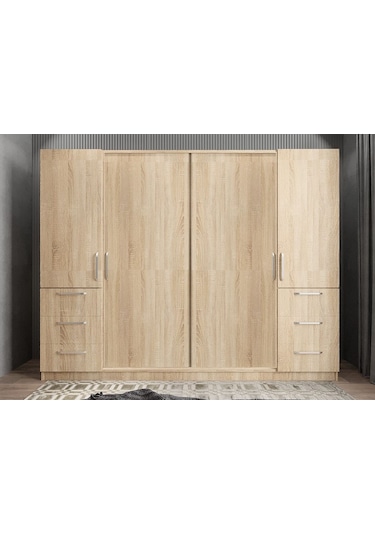 Riga Sürgü Kapaklı 6 Çekmeceli Gardırop M 208 Cm Kurulum Dah