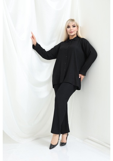 Bürümcük Gömlek Yaka Düğmeli Alt Üst Takım Tesettüre Uygun 2xl 6xl Siyah