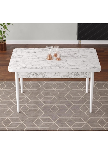 Tulca Serisi 70x110 Beyaz Mermer Desen Mdf Masa Sabit Mutfak Masası