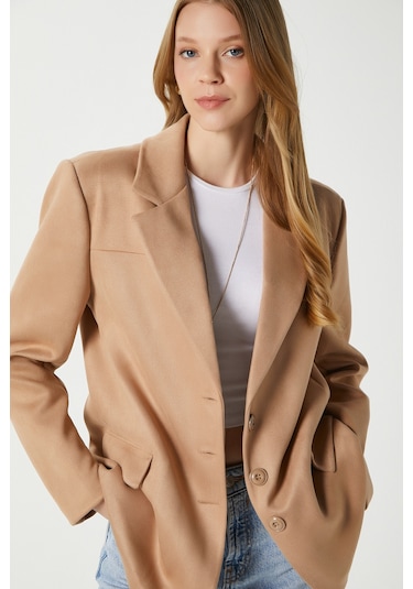 Kadın Thomas Süet Taba Blazer Ceket: Taba