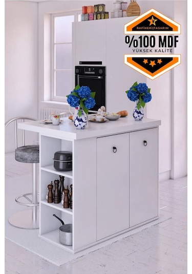 Adore Çok Amaçlı Mutfak Adası 2 Kapaklı Raflı Mdf Beyaz