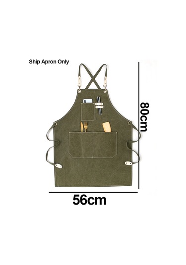 Çapraz Sırt Askılı Şef Önlüğü Pamuklu Kanvas-koyu Yeşil Diğer