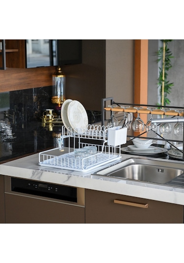 Ömür Boyu Paslanmaz İki Katlı Tabaklık Bulaşıklık BEYAZ TB2BEYAZ Beyaz