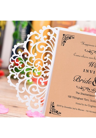 Mufunye 10 Adet İnci Kağıdı Çiçek Desenli Davetiye Kartı - Düğün, Doğum Günü Ve Özel Günler İçin Şık Set XL