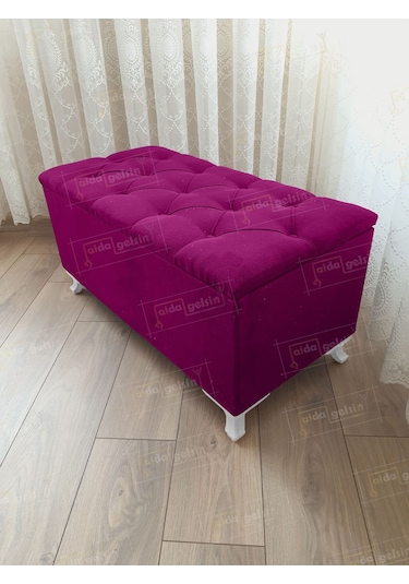 Sandıklı Kapitoneli Ayakucu Puf Bench 110 Cm Beyaz Ayak Mor