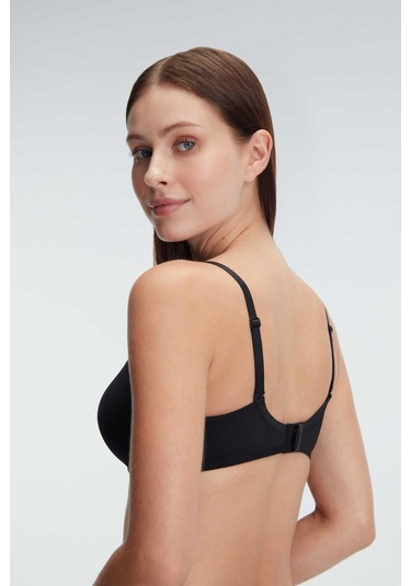 Siyah Balenli Desteksiz Dolgusuz Askıları Çıkabilen Günlük Klasik T-shirt Sütyeni Siyah