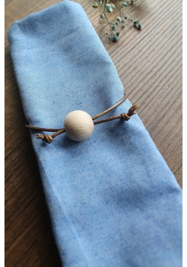 6 Adet Deri Masif Yüzüklü Mavi Jean Servis Sunum Peçetesi