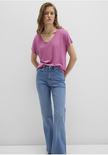 Mavi - V Yaka Pembe Basic Tişört 167714-70955 Pembe