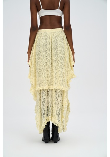 Mireya Asimetrik Sarı Dantel Etek sarı