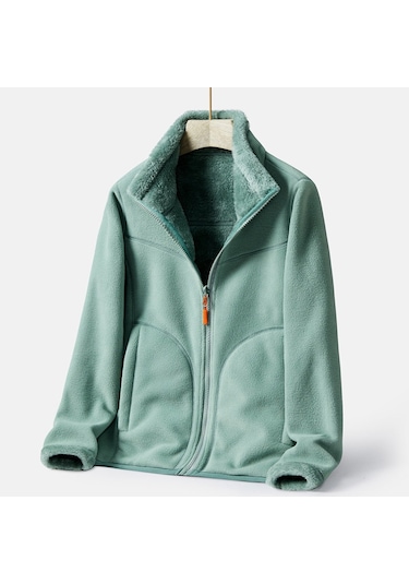 Snapbuy Çift Taraflı Fermuarlı Kadın Polar Üst Yeşil