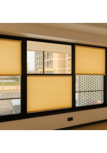 Perdema Yapışkanlı Jalvolin Plise Cam Balkon Perdesi - Ofis Perdesi - Mutfak Perdesi - Salon Perdesi Krem