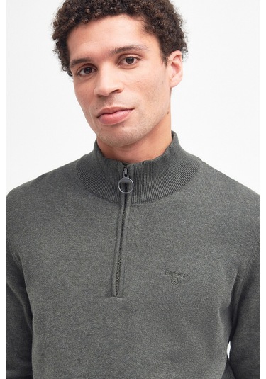 Barbour Pima Cotton Yarım Fermuarlı Kazak Ol91 Olıve Marl Yeşil