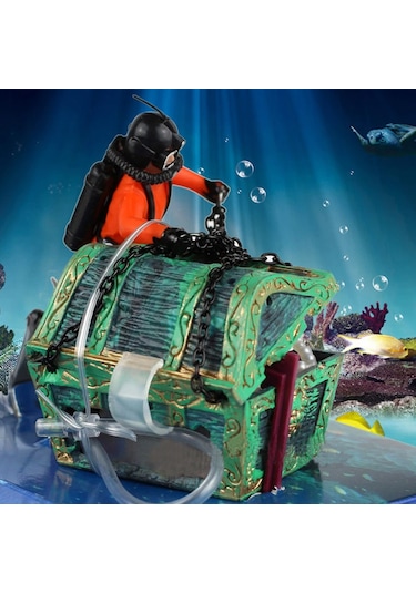 Vkemall Akvaryum Zenginleştirici: Siyah Dalga Dalgıç Ve Hazine Sandığı, Balık Tankı Oksijenatörü Ve Dekoratif Aksesuar Hava Pompa Gerektirir