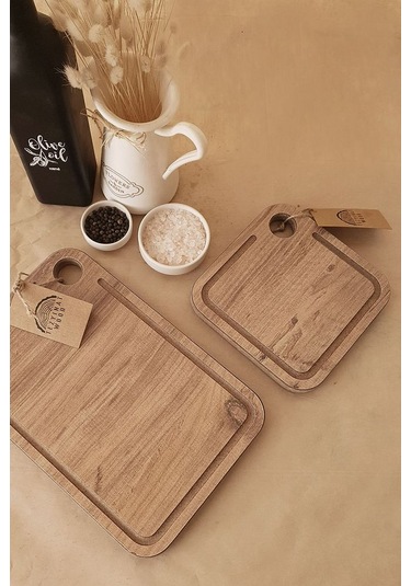 -damlataş Serisi Sunum Ve Kesme Tahtası 2'li Set Ahşap Görünümlü 18 Mm Mdf Kahverengi