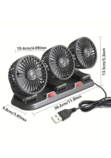 Atay Garage 3 Kafalı Vantilatör 12 Wolt Çıkışlı Arabada Karavanda Evde Kullanıma Musait