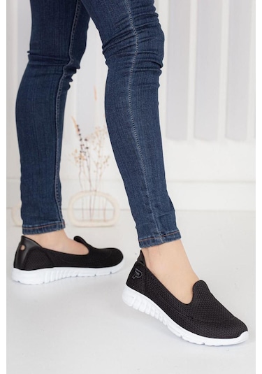 Kadın Fileli Bez Yazlık Spor Babet Siyah - Beyaz