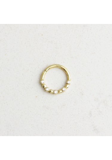Glorria Altın Beş Taş Halka Piercing Sarı