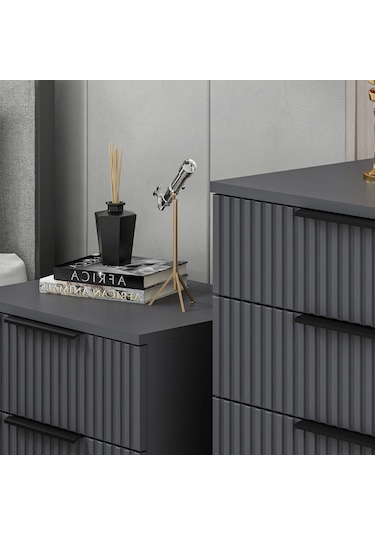 Kale Plus Şifonyer 4 Çekmece Antrasit Mebran Çizgili