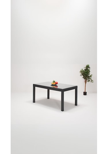 Rattan Lüx Camlı 90x150 Bahçe&balkon&teras Masa Seti - Antrasit Gri