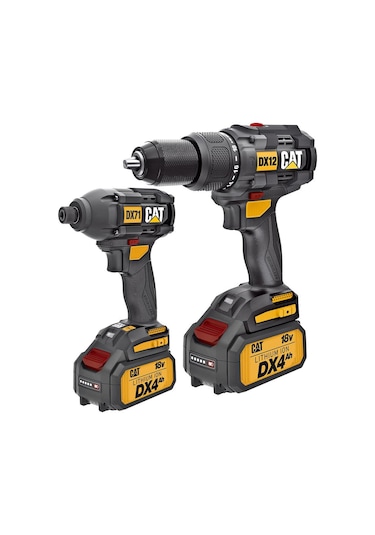 Cat DX12K.2 18Volt/4.0Ah Li-ion Çift Akülü Kömürsüz Profesyonel Şarjlı Darbeli Matkap + Dx71.2 Kömürsüz Darbeli Tornavida Kombo Set