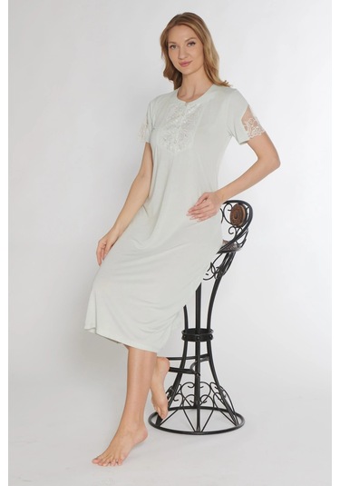 Klasik Dantel Detaylı Kısa Kollu Şık Zarif Gecelik Flz 38-30 Mint