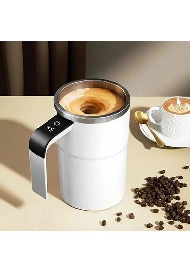 Chuangyinshop Beyaz Sıcaklık Göstergeli Otomatik Karıştırmalı Seyahat Bardak