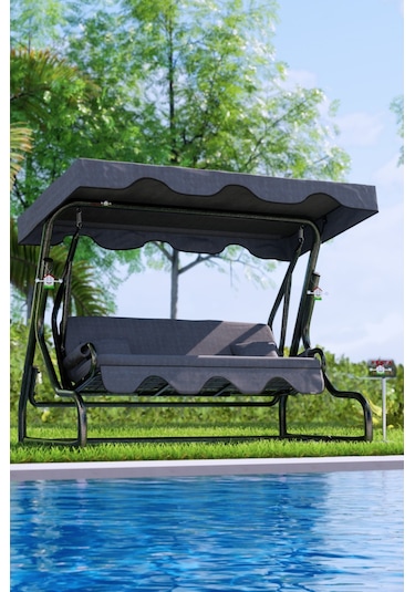 Yektahome Yekta Germiyan 3 Kişilik Bahçe Salıncağı Balkon Salıncak 200 Cm Gri