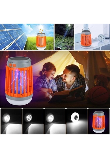 Askılı Solar Enerji İle Şarj Olabilen Sinek Öldürücü Kamp Feneri Işıldak Çok Renkli