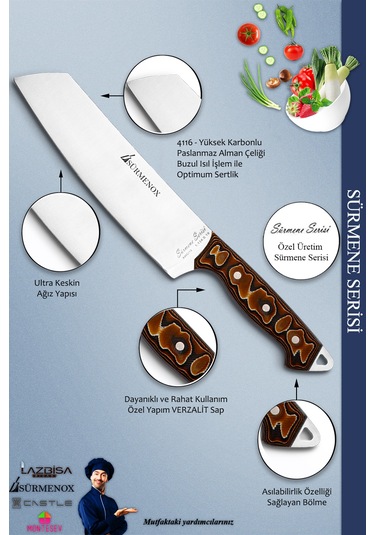 Sürmene Serisi Mutfak Şef Bıçak Seti Et Ekmek Sebze Salata Fileto Bıçağı 5 Li Set Kahve Mft-225 Kahverengi