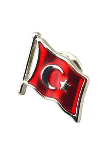 Anahtarlık Sepeti Türk Bayrağı Rölyef Dalgalı Rozet 2x1,5 Cm - Nikel